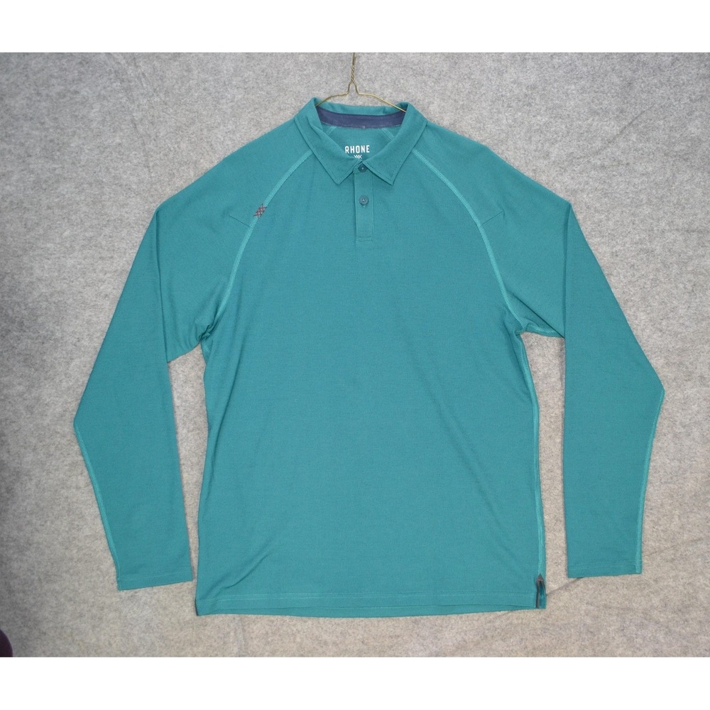 Rhone Polo Shirt Mens M Green Long Sleeve Performance Athletic Golf‎ Stretch